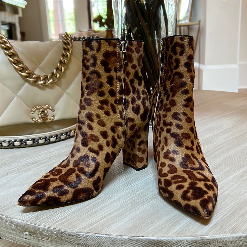 Marc Fisher LTD Leopard Print Calf Hair Heeled Boots, Size 8